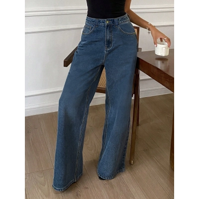 High Waisted Jeans, Retro Loose Straight Leg Casual Pants 01
