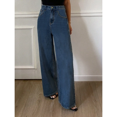 High Waisted Jeans, Retro Loose Straight Leg Casual Pants 02