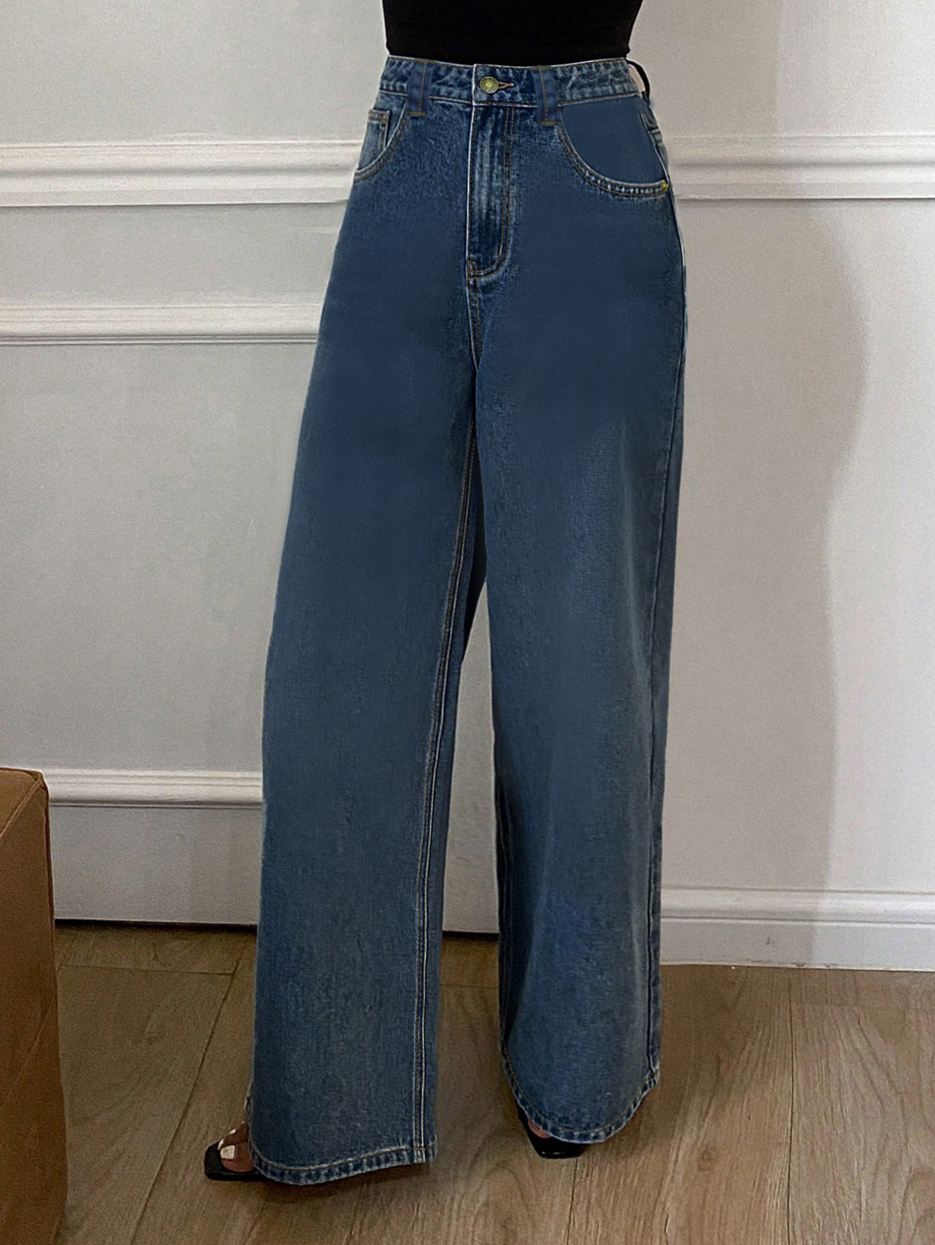 High Waisted Jeans, Retro Loose Straight Leg Casual Pants