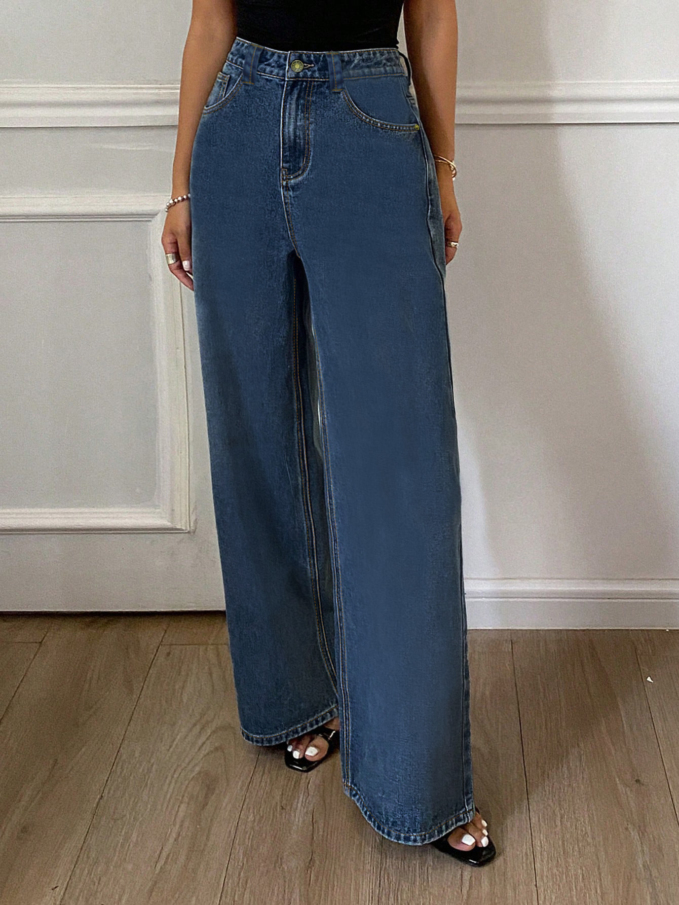High Waisted Jeans, Retro Loose Straight Leg Casual Pants