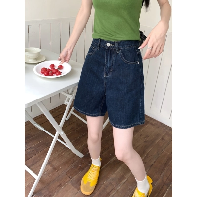 High Waisted Washed Straight Leg Denim Shorts 02