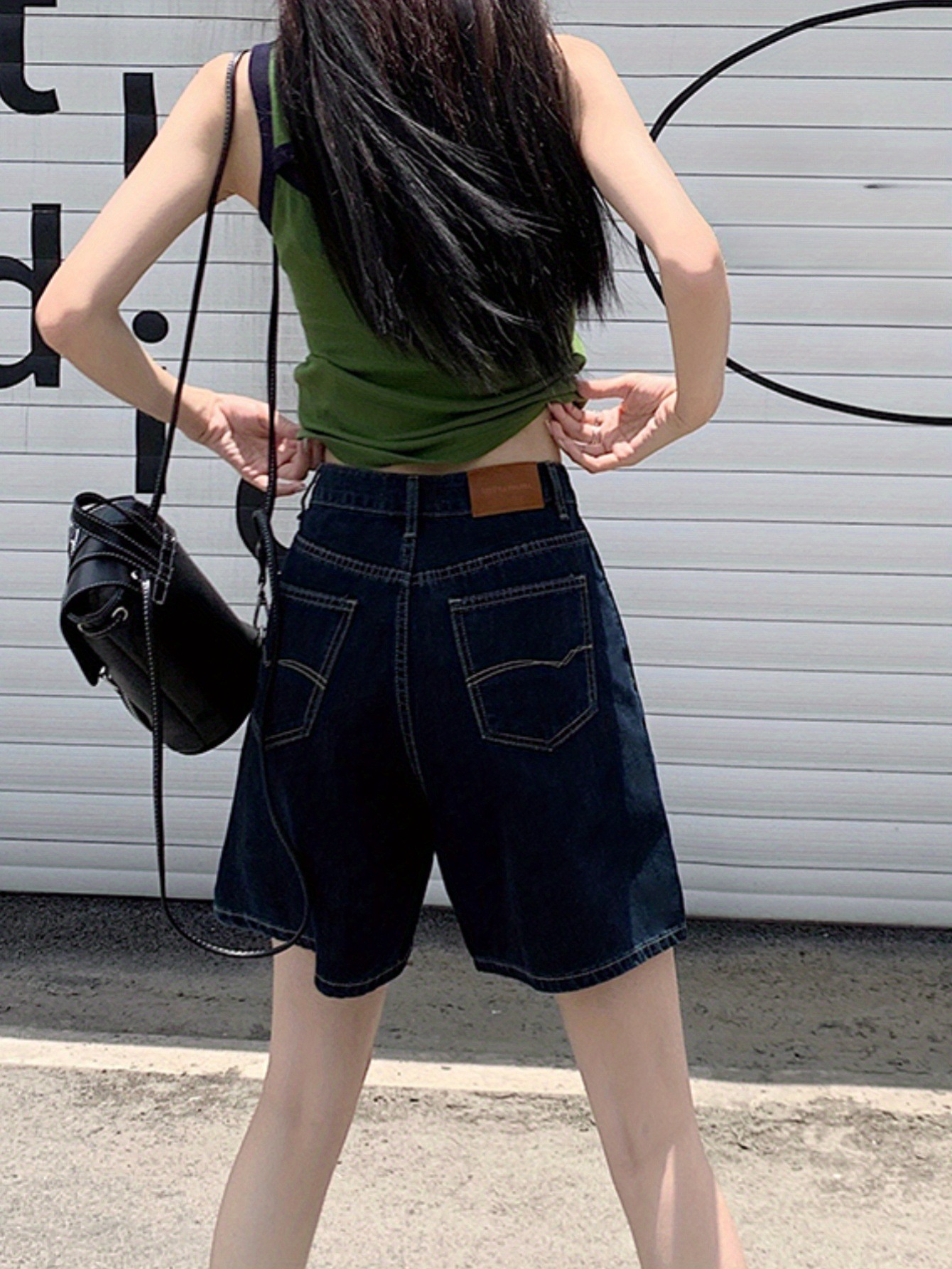 High Waisted Washed Straight Leg Denim Shorts