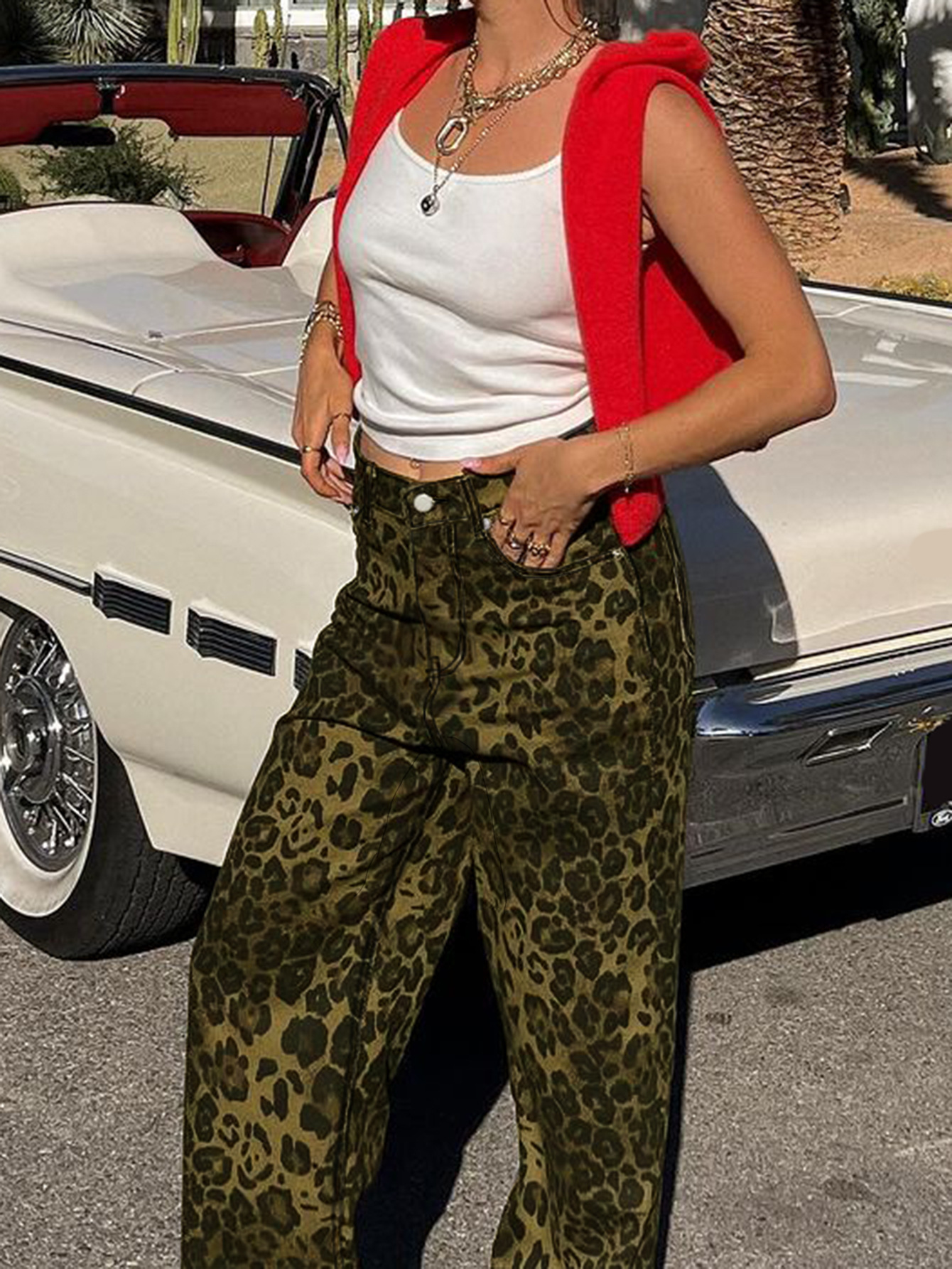 Leopard Print Casual Jeans