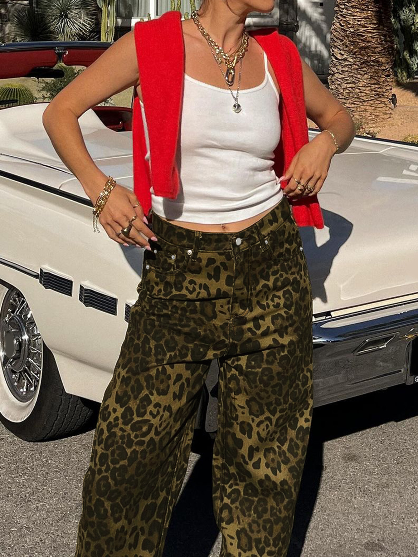 Leopard Print Casual Jeans