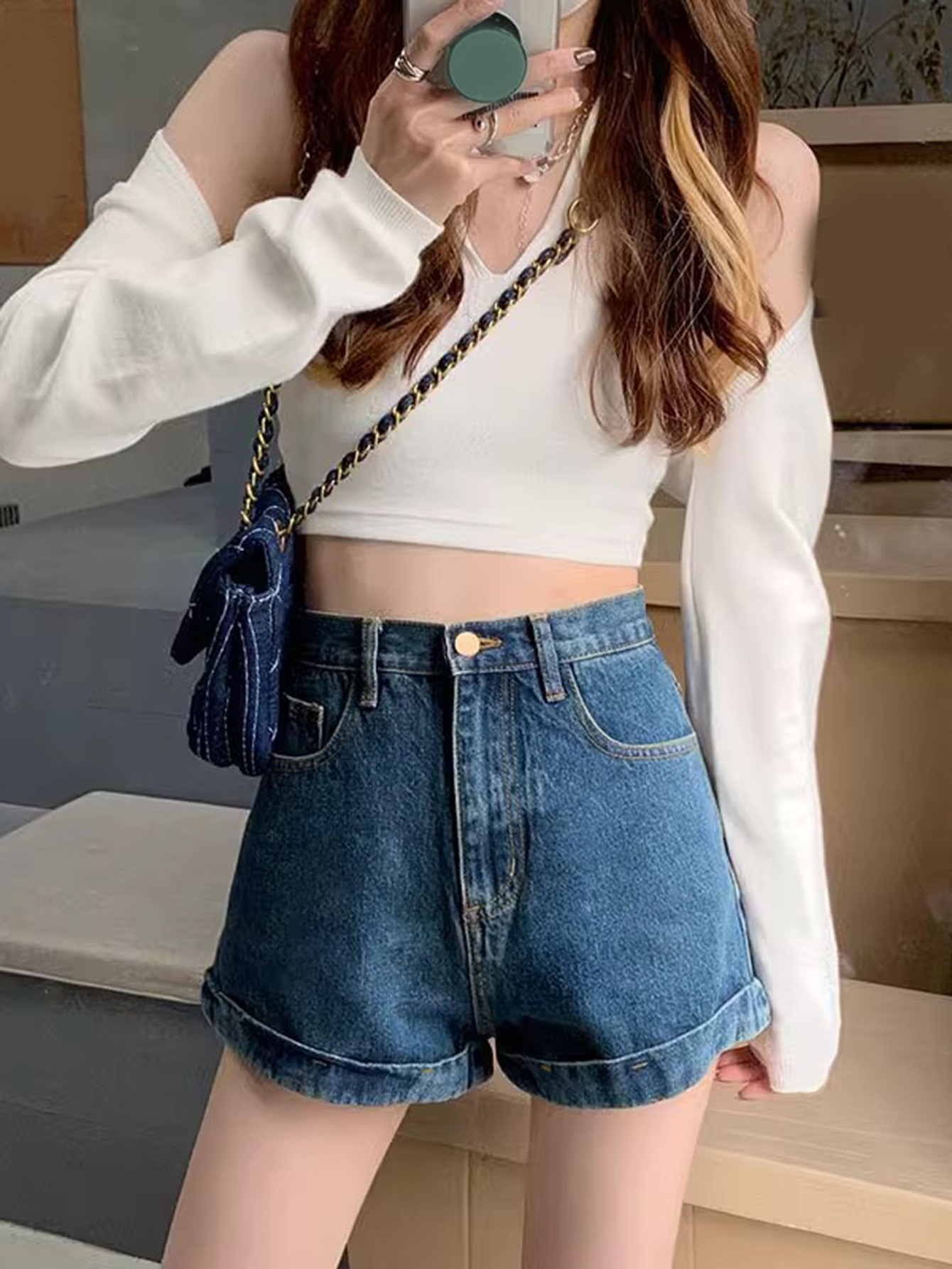 Retro Rolled Denim Shorts