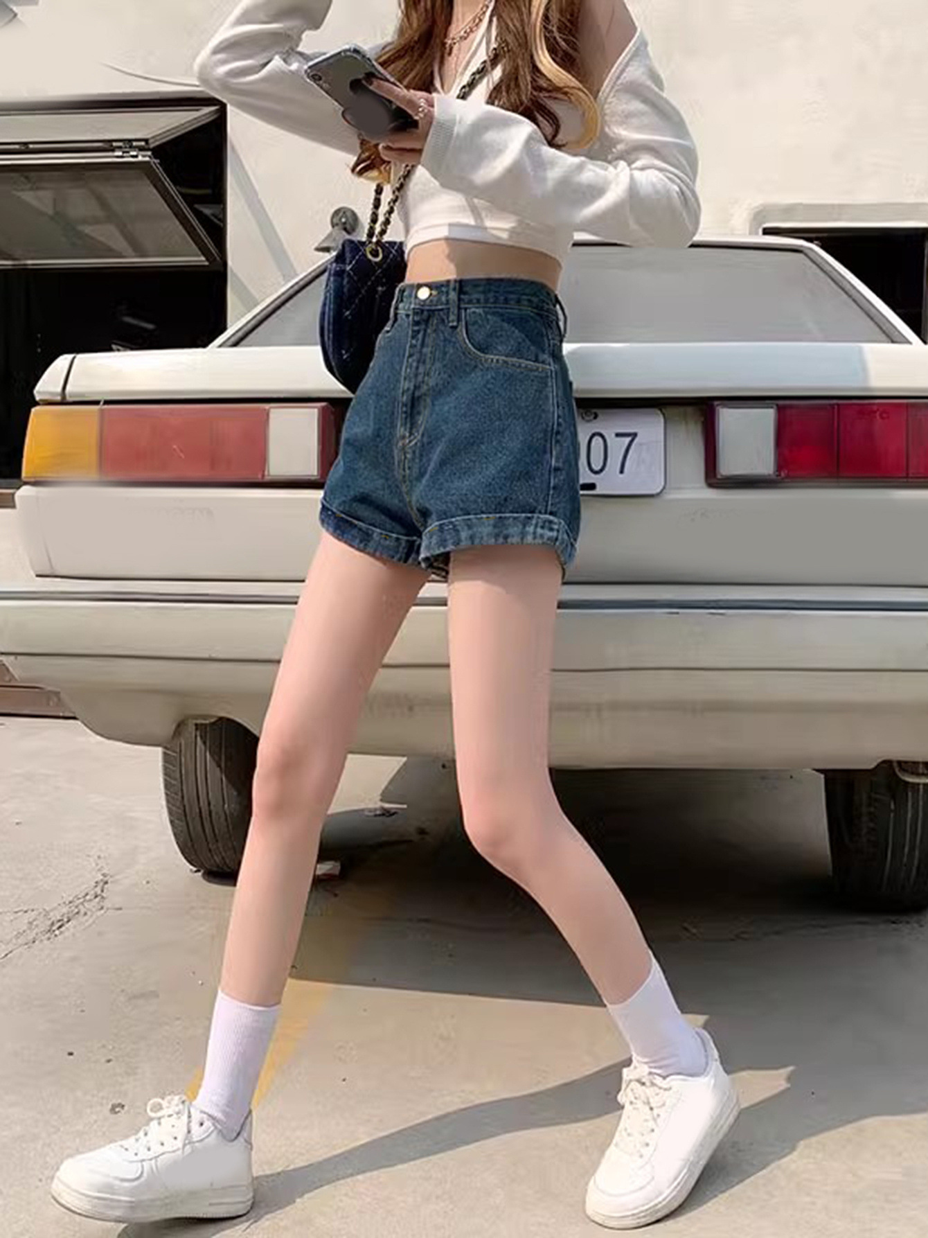 Retro Rolled Denim Shorts