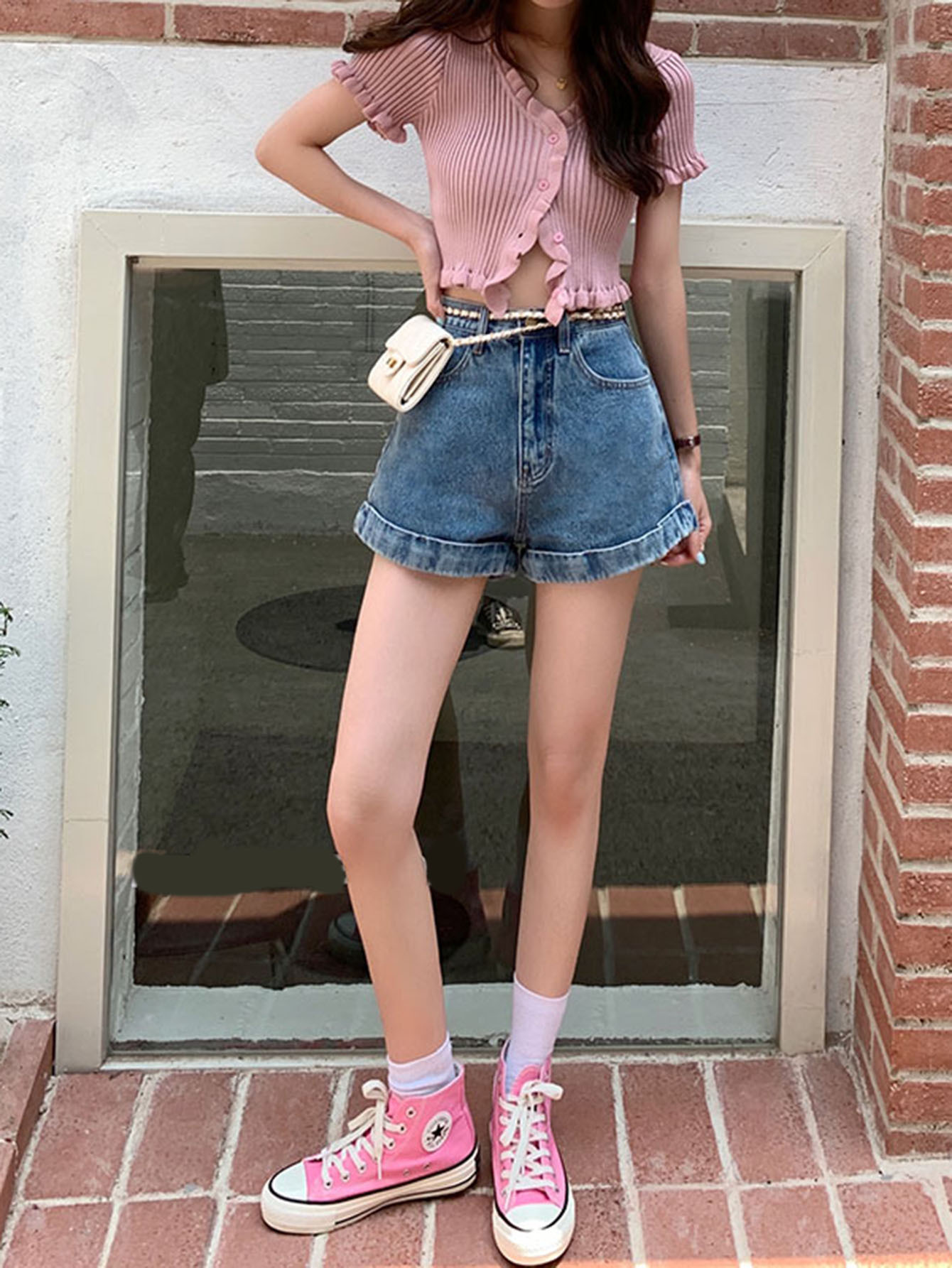 Retro Rolled Denim Shorts