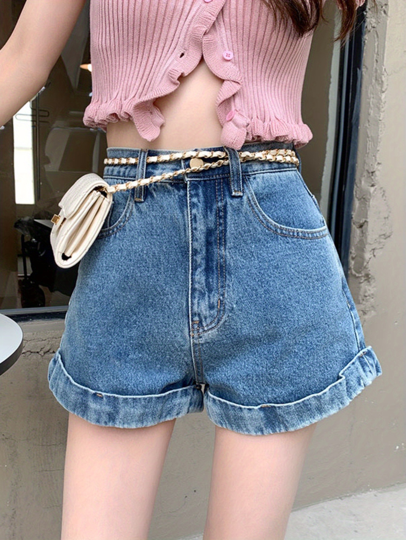 Retro Rolled Denim Shorts