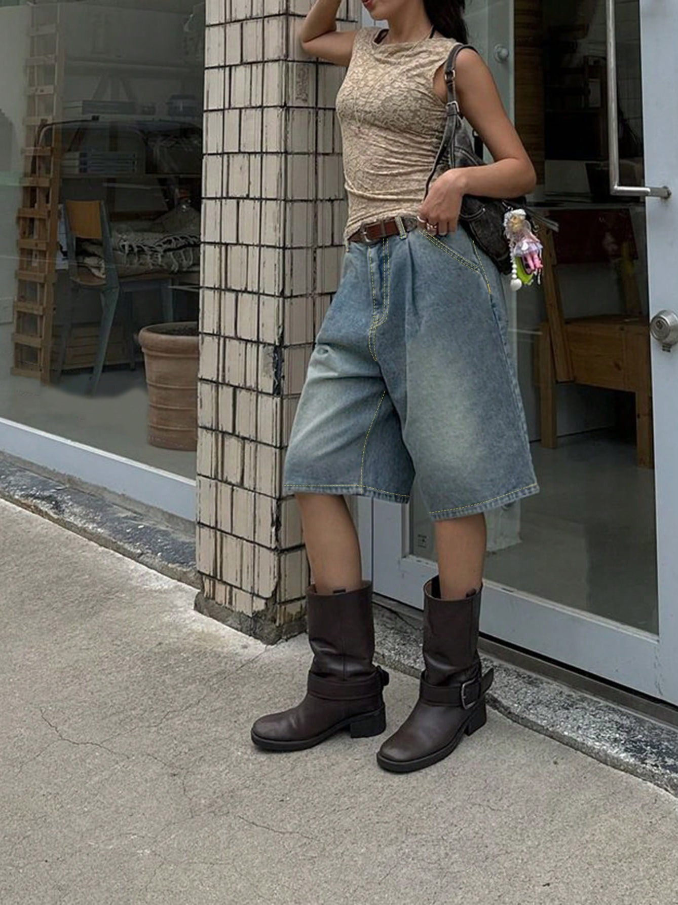 Retro Vintage Blue Cropped Pants