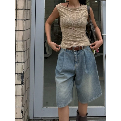 Retro Vintage Blue Cropped Pants 01