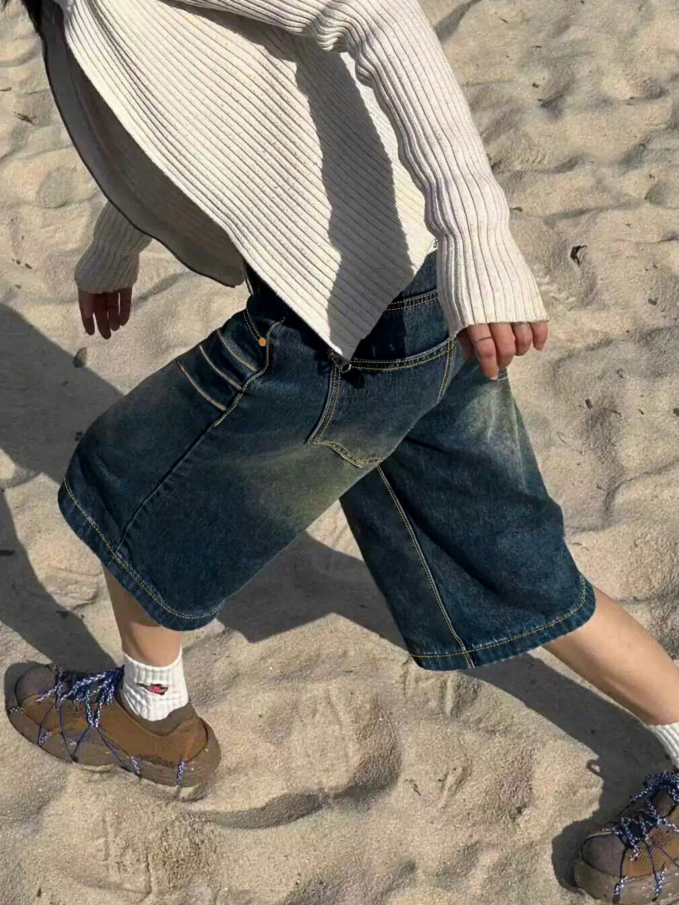 Retro Washed Blue Denim Shorts