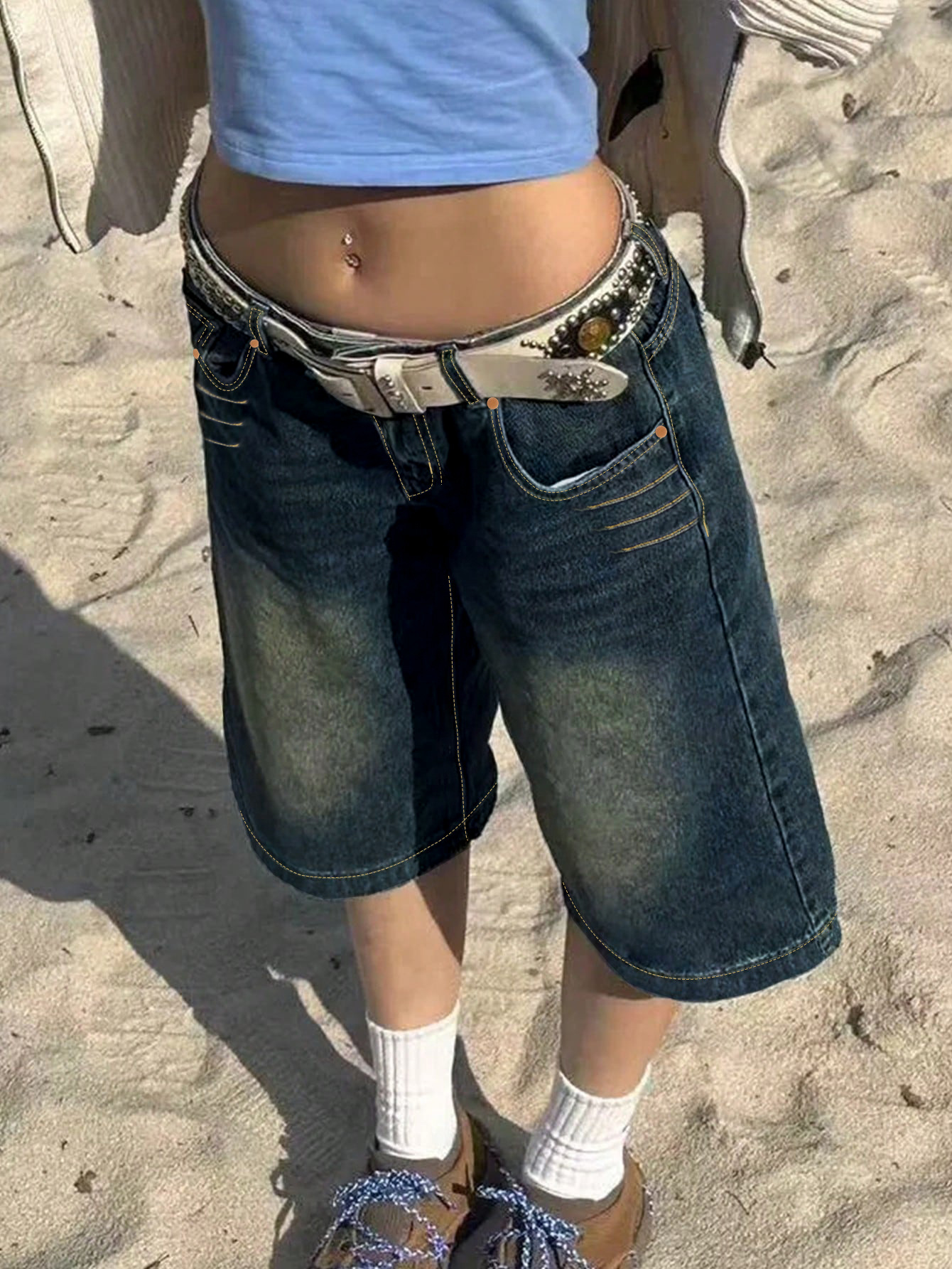 Retro Washed Blue Denim Shorts