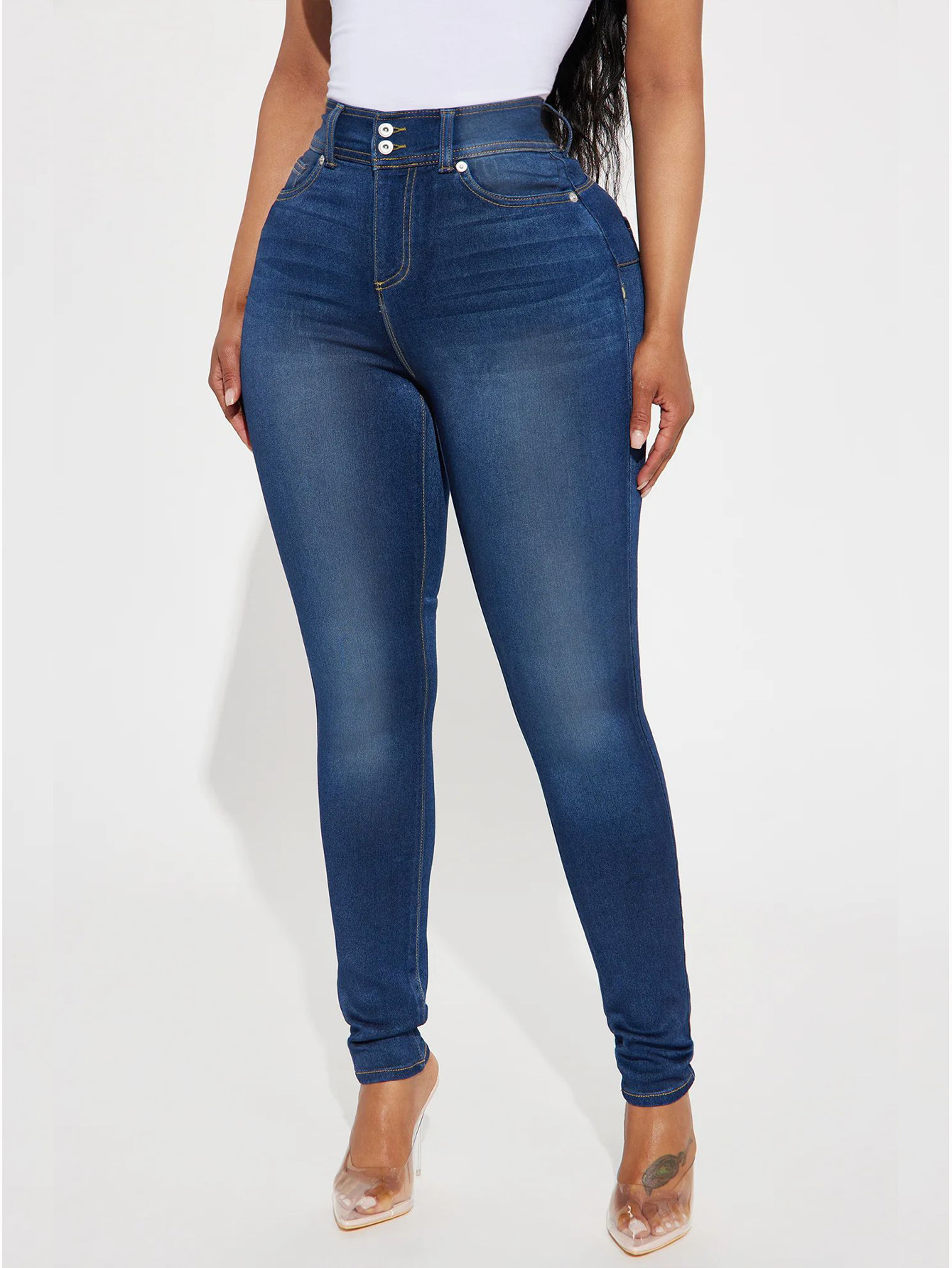 Sexy Retro High Waisted Double Button Elastic Jeans