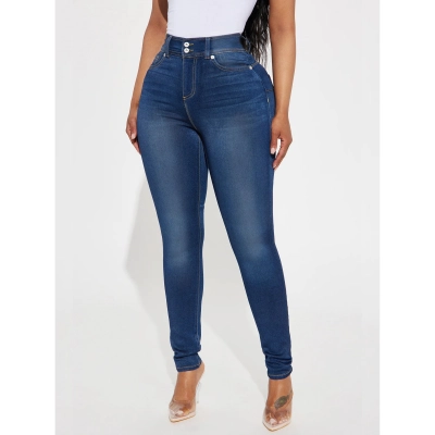 Sexy Retro High Waisted Double Button Elastic Jeans 01