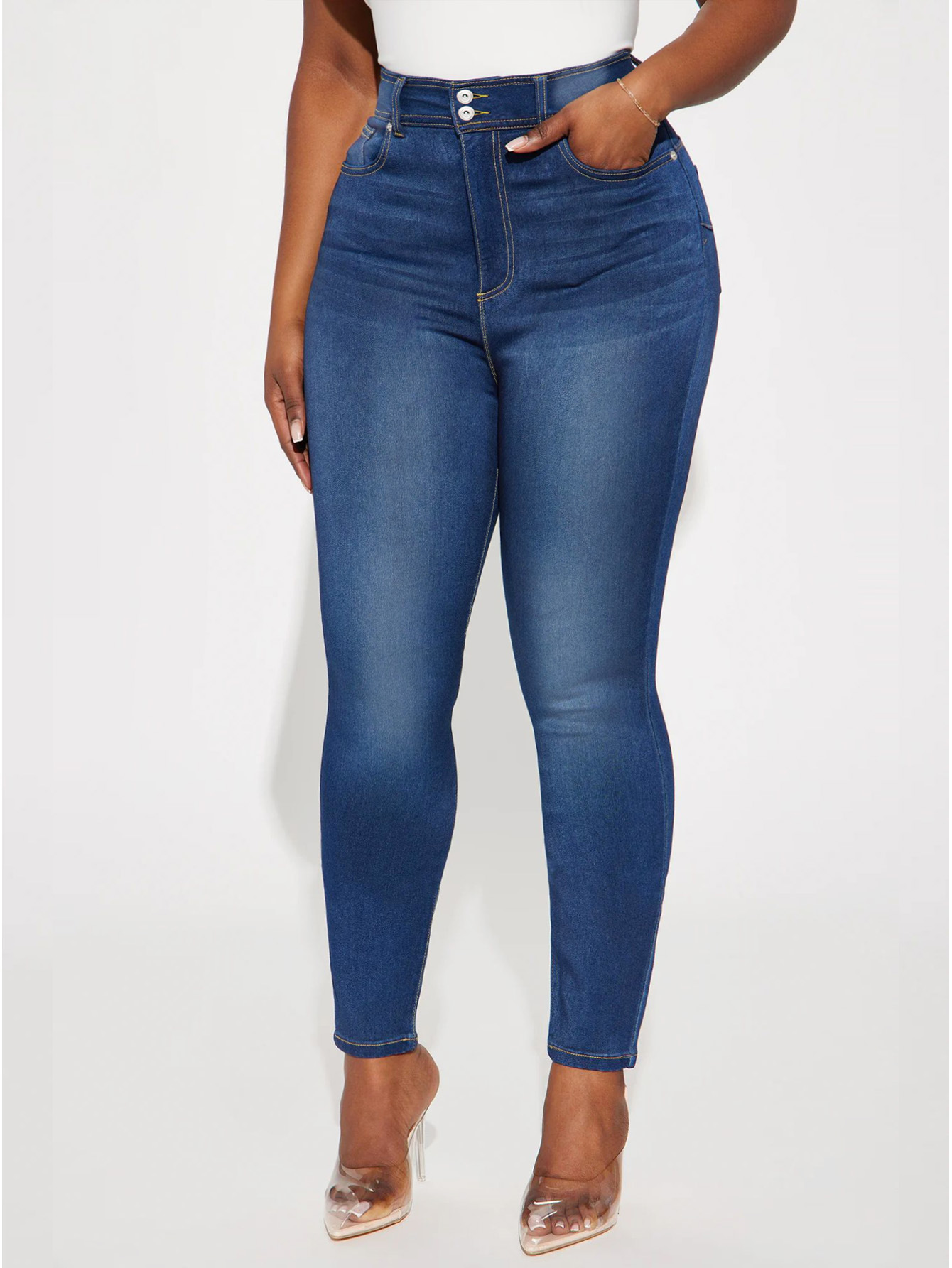 Sexy Retro High Waisted Double Button Elastic Jeans