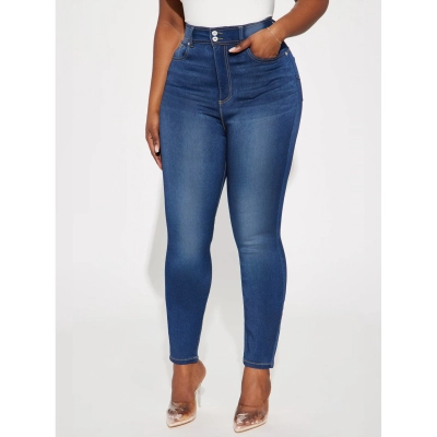 Sexy Retro High Waisted Double Button Elastic Jeans 02