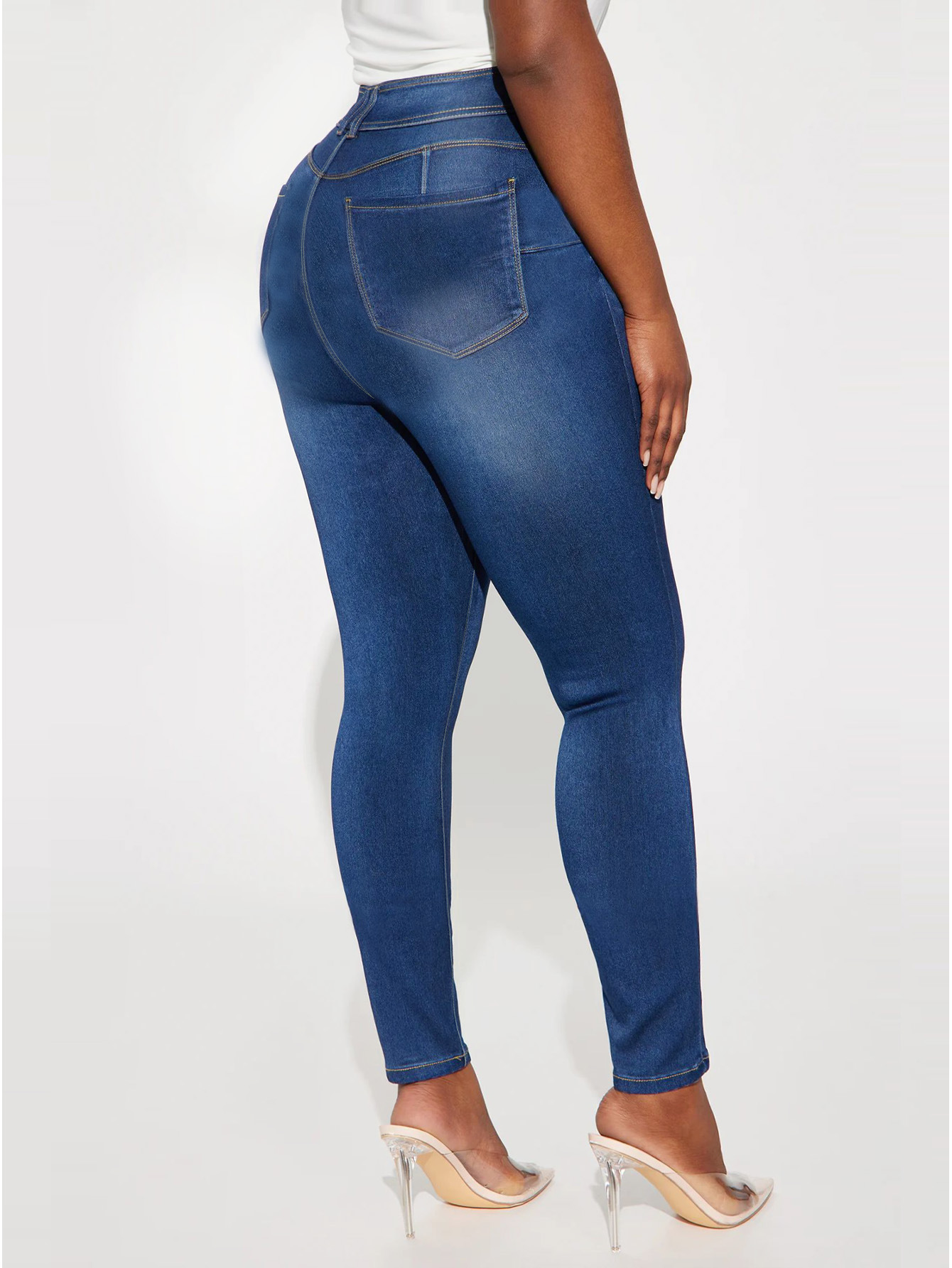 Sexy Retro High Waisted Double Button Elastic Jeans