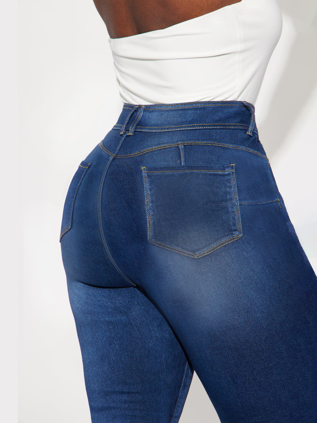 Sexy Retro High Waisted Double Button Elastic Jeans