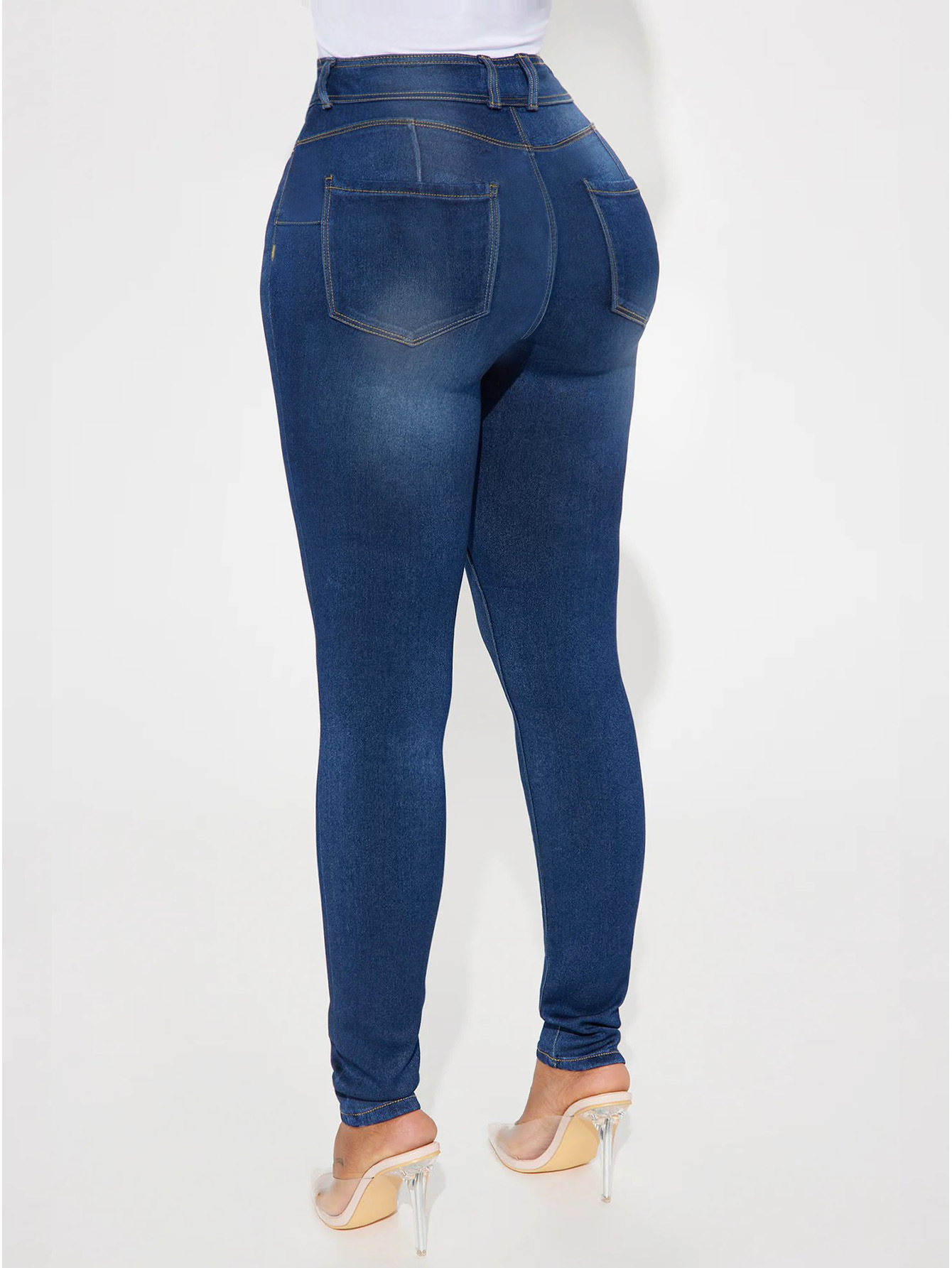 Sexy Retro High Waisted Double Button Elastic Jeans