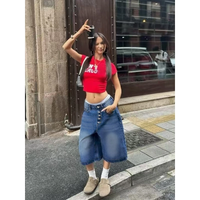 Design Retro Multi Breasted Denim Shorts 02