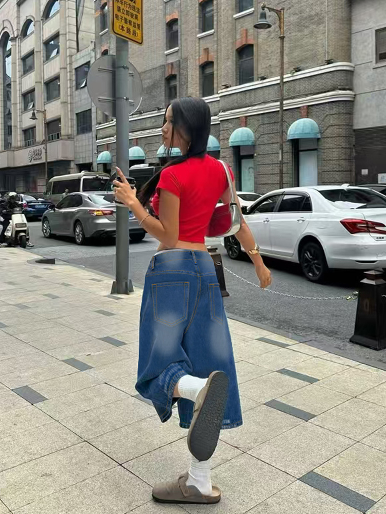 Design Retro Multi Breasted Denim Shorts