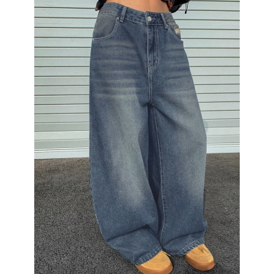 Loose Wide Leg Casual Jeans With Holes 02