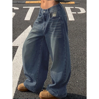 Loose Wide Leg Casual Jeans With Holes 01