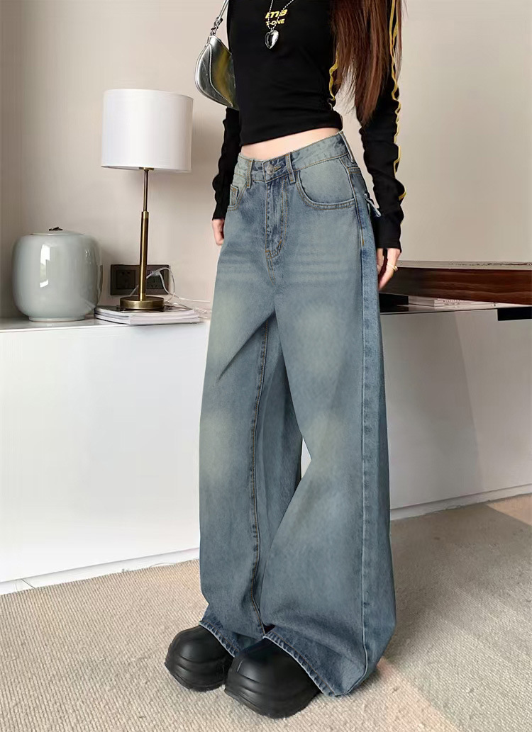 Washed Casual Versatile Loose Straight Leg Floor Length Pants