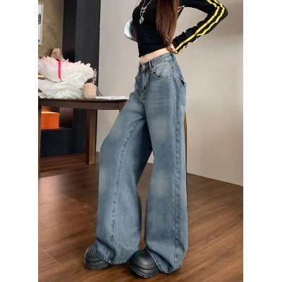 Washed Casual Versatile Loose Straight Leg Floor Length Pants 02