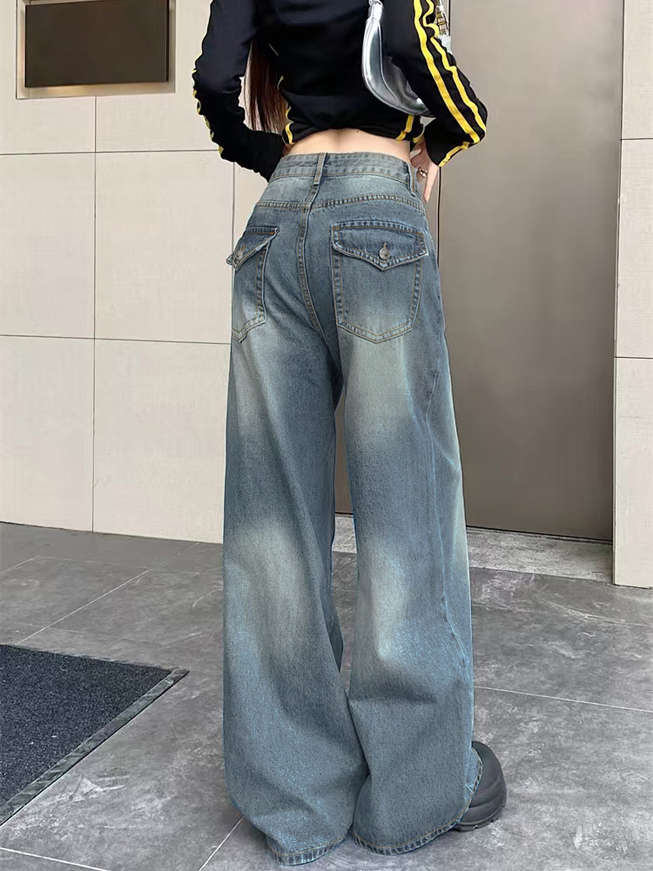Washed Casual Versatile Loose Straight Leg Floor Length Pants