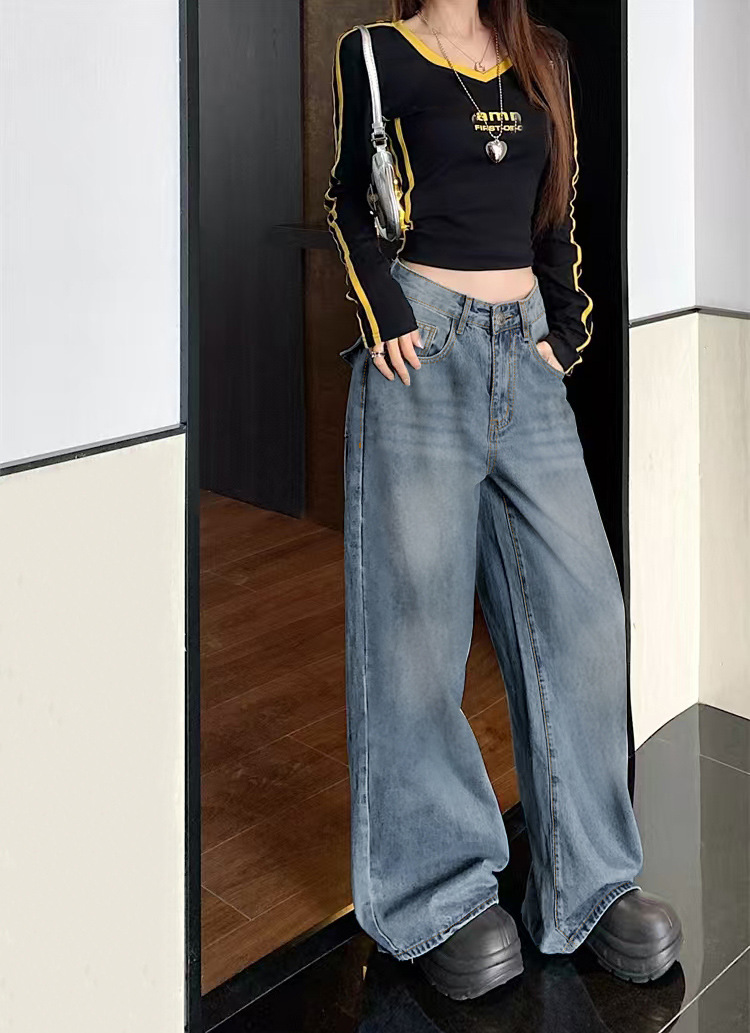 Washed Casual Versatile Loose Straight Leg Floor Length Pants