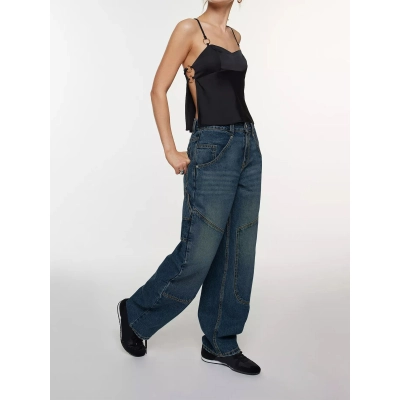 Blue Straight Tube Workwear With A Stylish Design, Denim 01