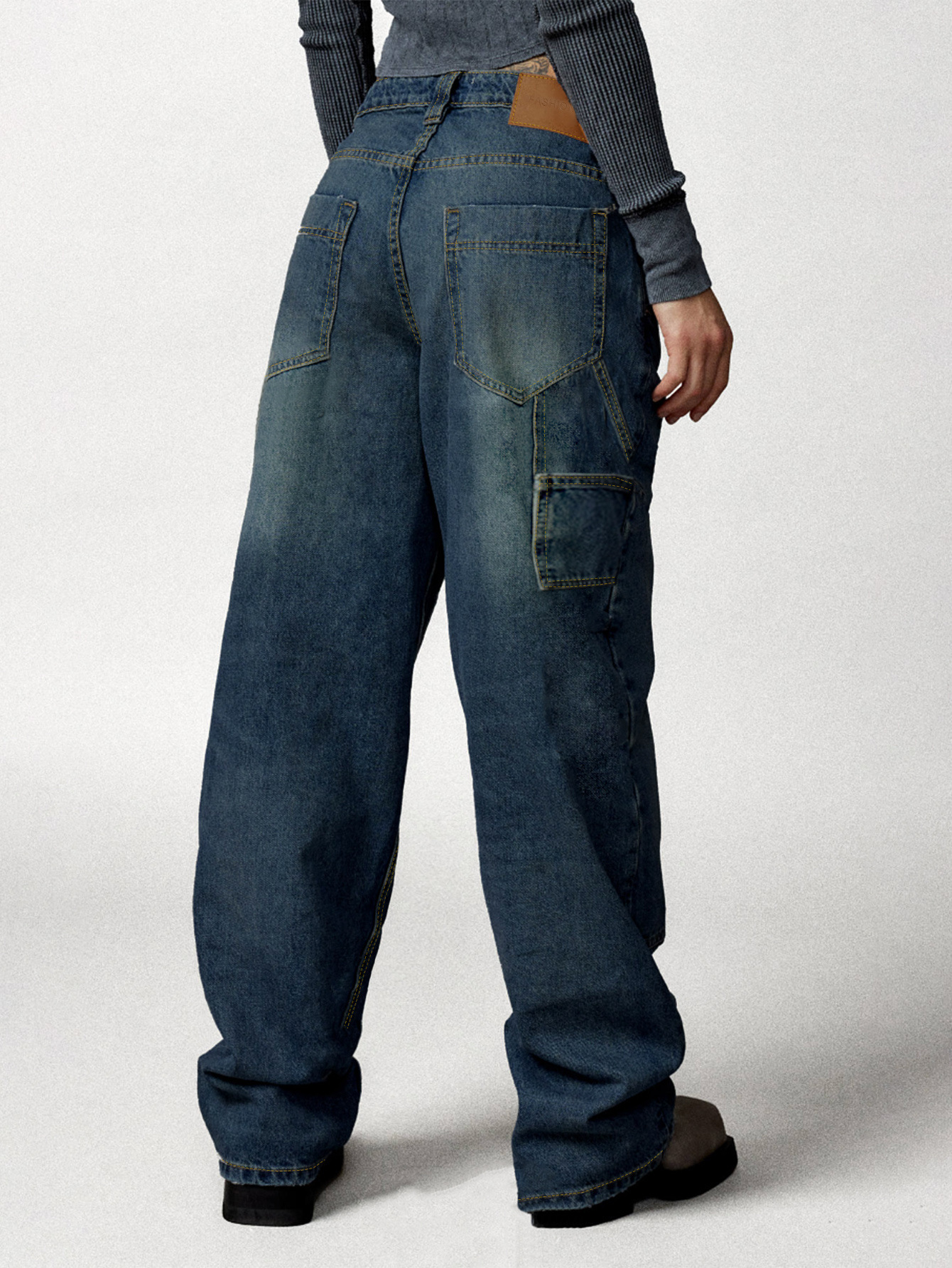 Blue Straight Tube Workwear With A Stylish Design, Denim