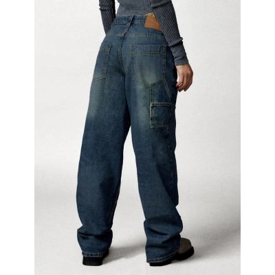 Blue Straight Tube Workwear With A Stylish Design, Denim 02