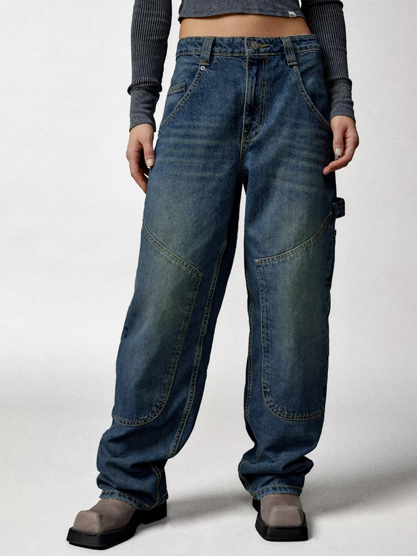 Blue Straight Tube Workwear With A Stylish Design, Denim