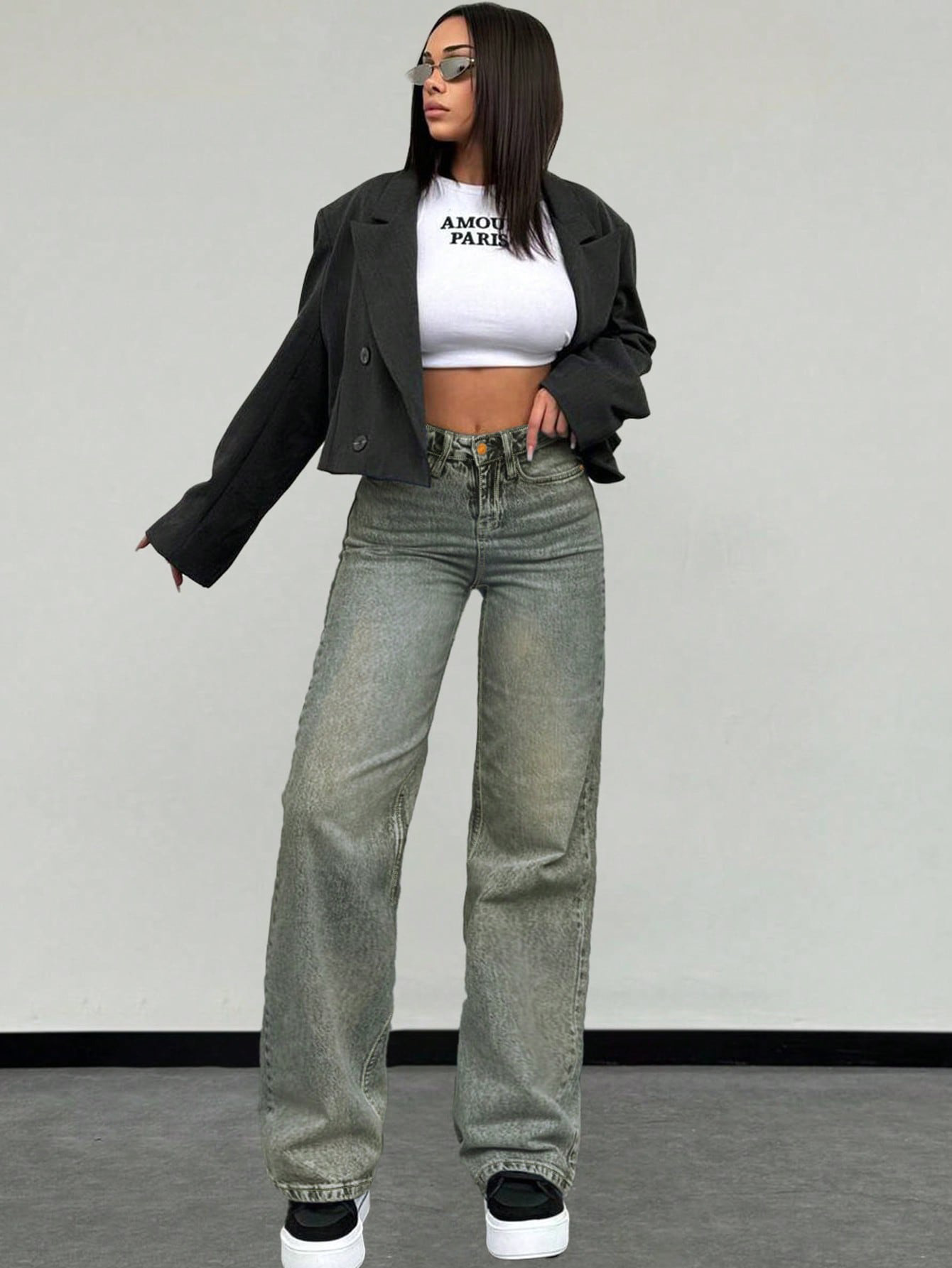 Used Washed Straight Leg Jeans