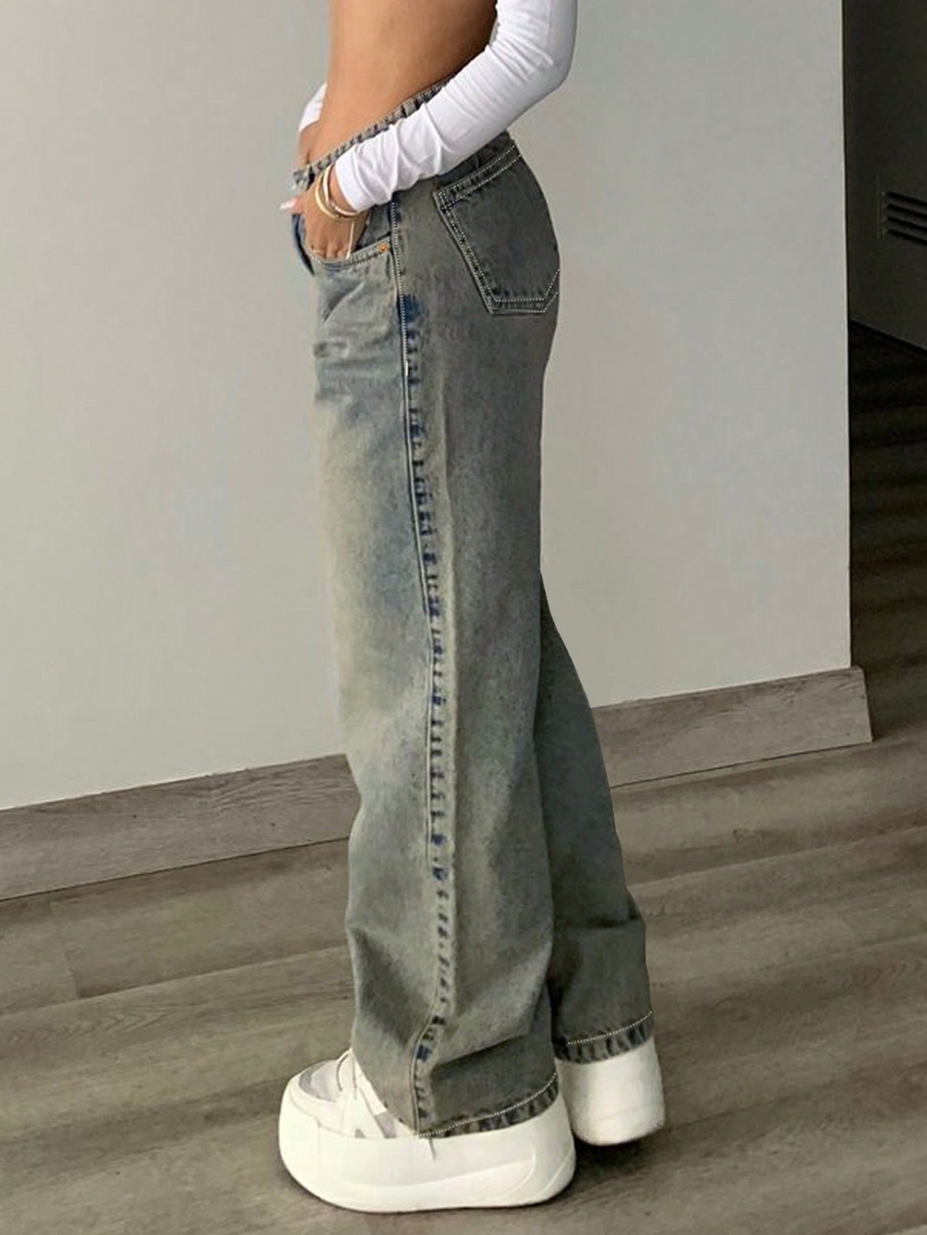Used Washed Straight Leg Jeans