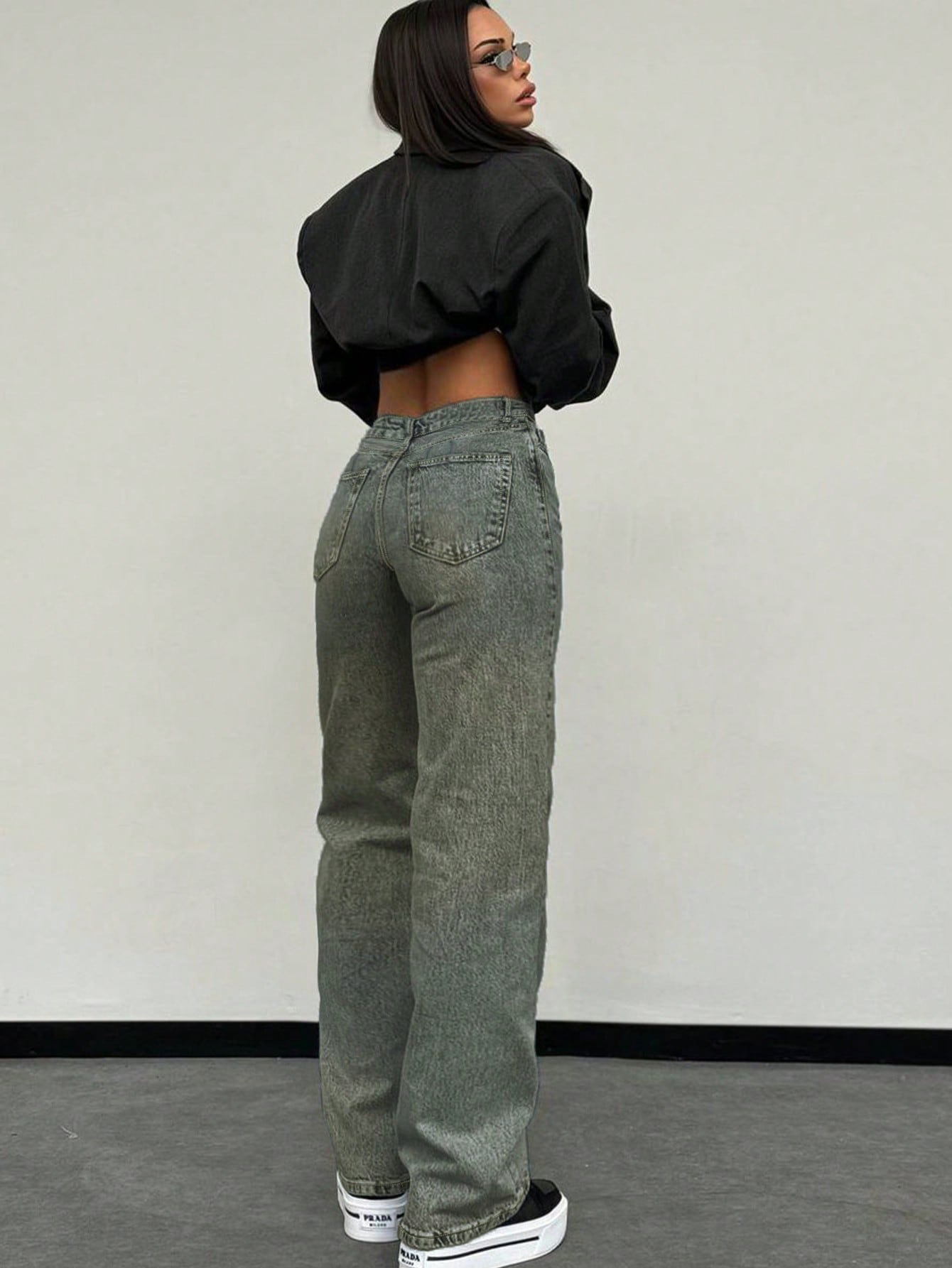 Used Washed Straight Leg Jeans