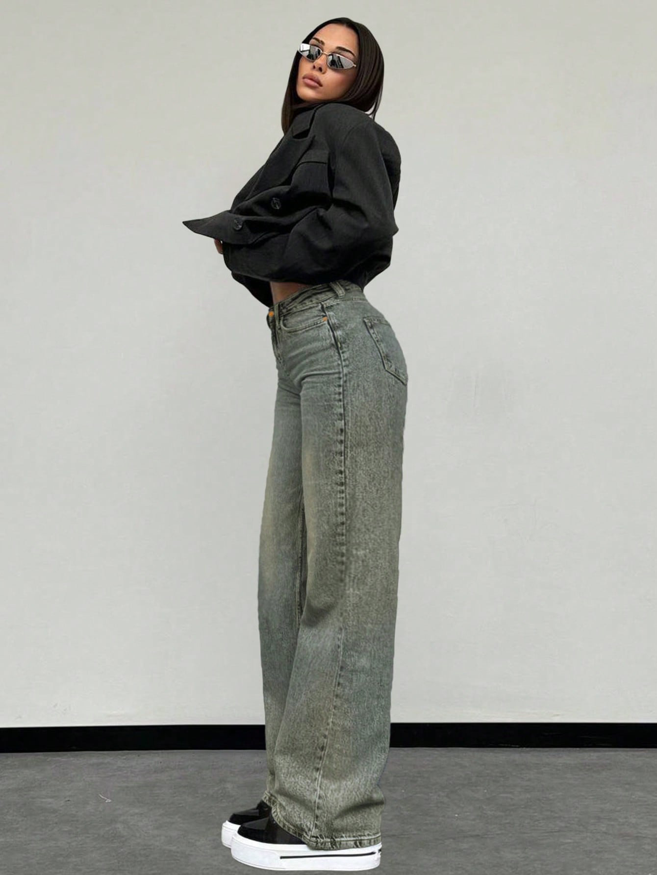 Used Washed Straight Leg Jeans