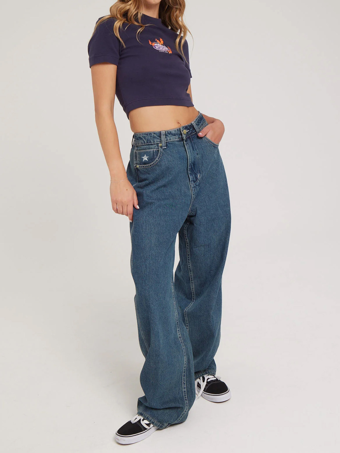 Vintage Pentagram Embroidered Jeans