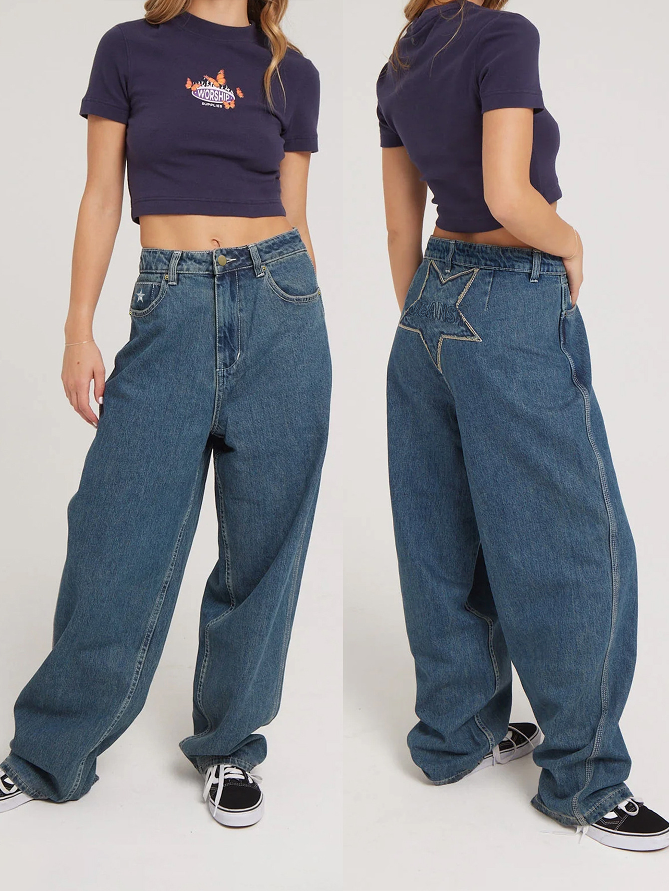 Vintage Pentagram Embroidered Jeans