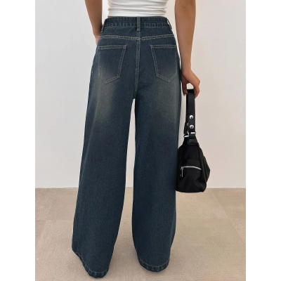 Wash Pleated Loose Straight Leg Jeans 02