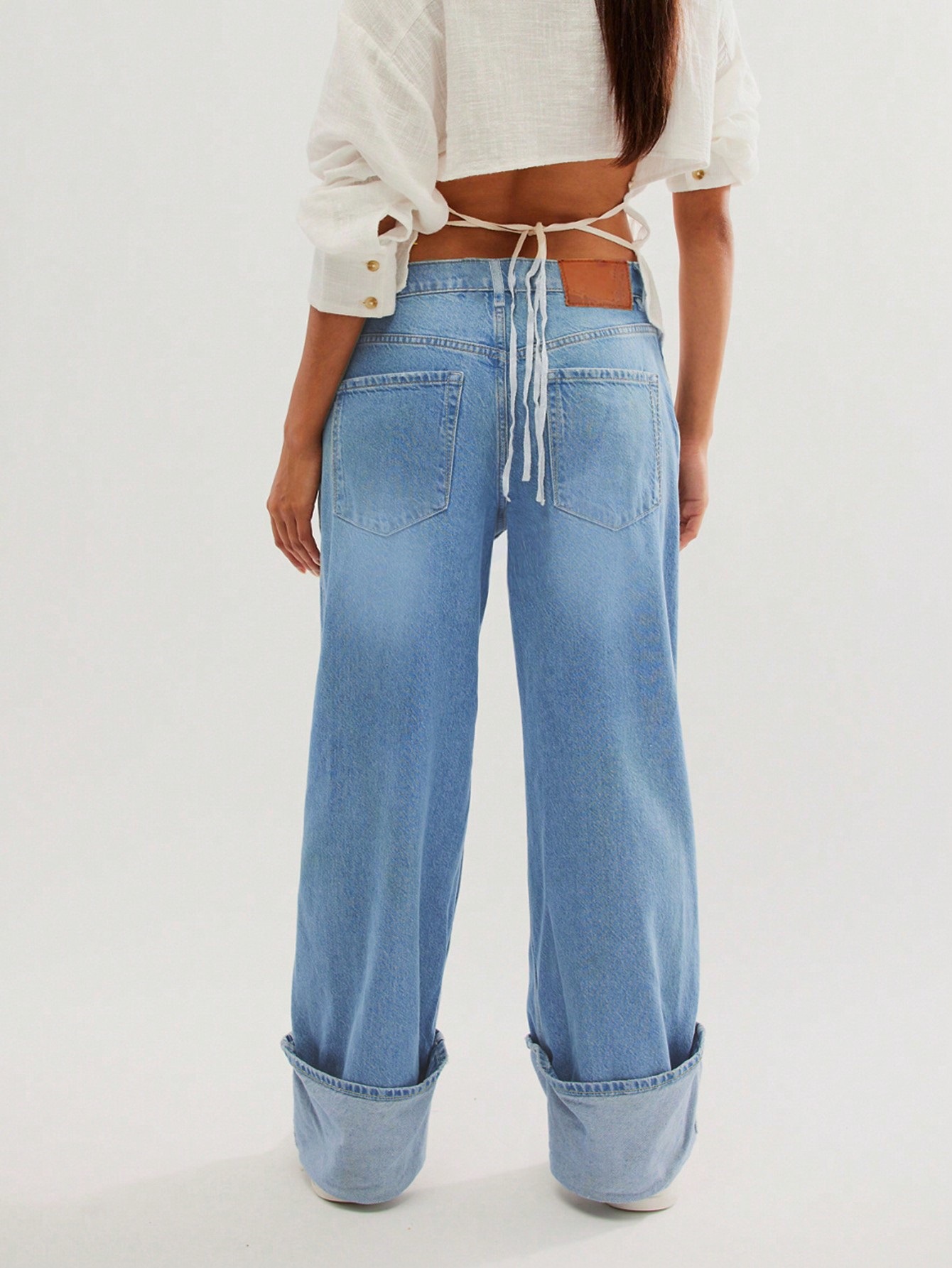 Design Inspired Jeans, Casual Rolled Edge Wide Leg Pants