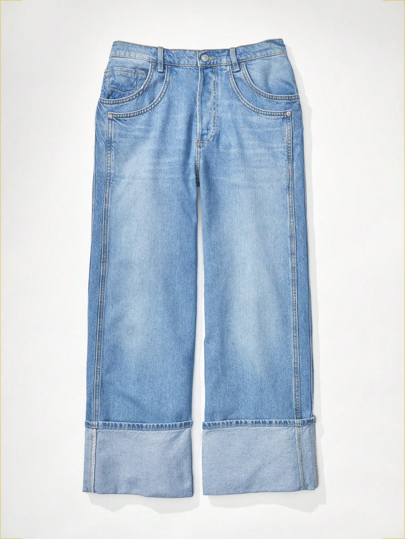 Design Inspired Jeans, Casual Rolled Edge Wide Leg Pants