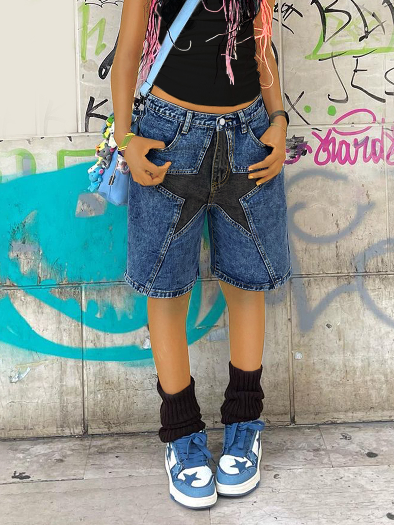 Design Inspired Star Denim Shorts