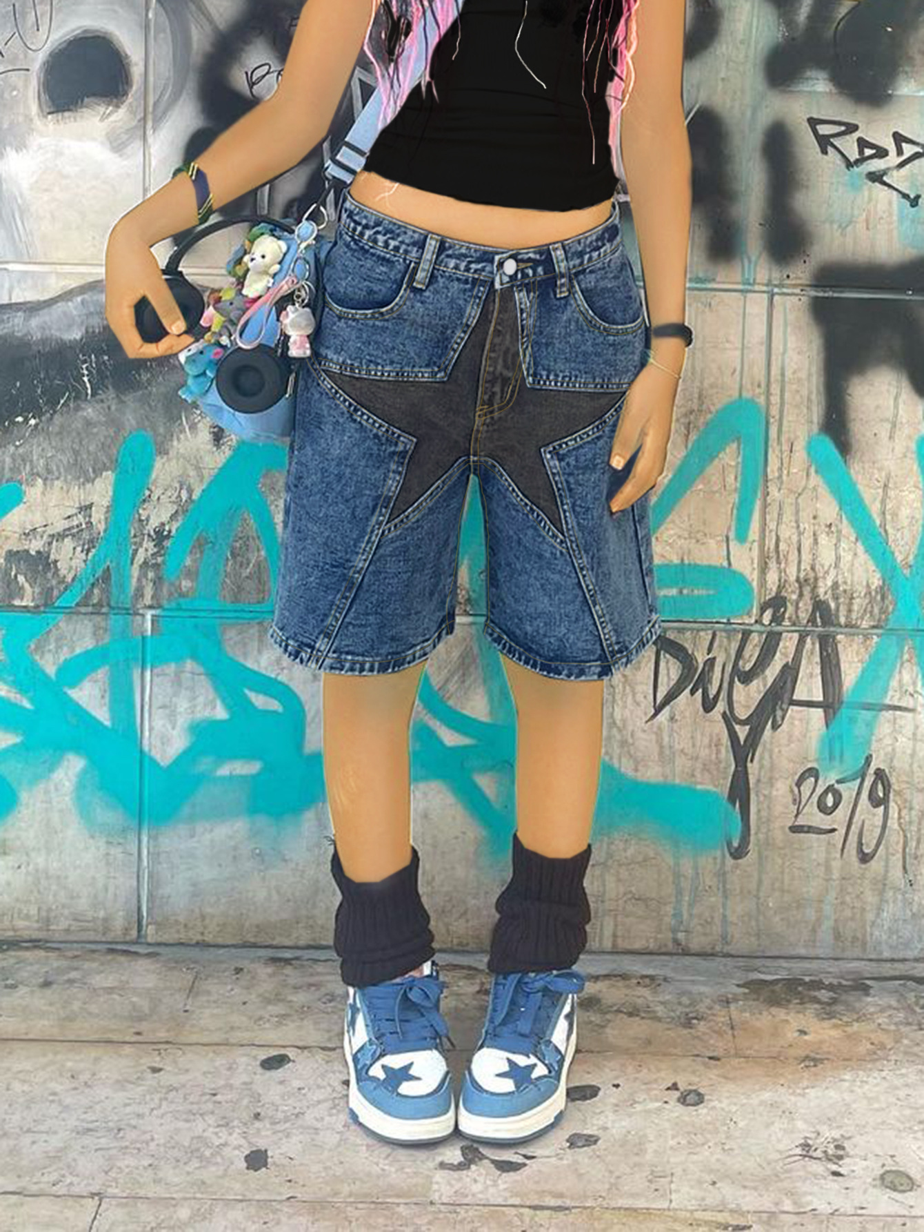 Design Inspired Star Denim Shorts