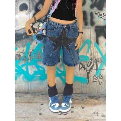 Design Inspired Star Denim Shorts 01