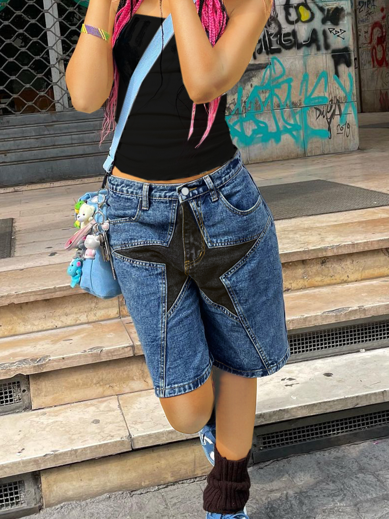 Design Inspired Star Denim Shorts