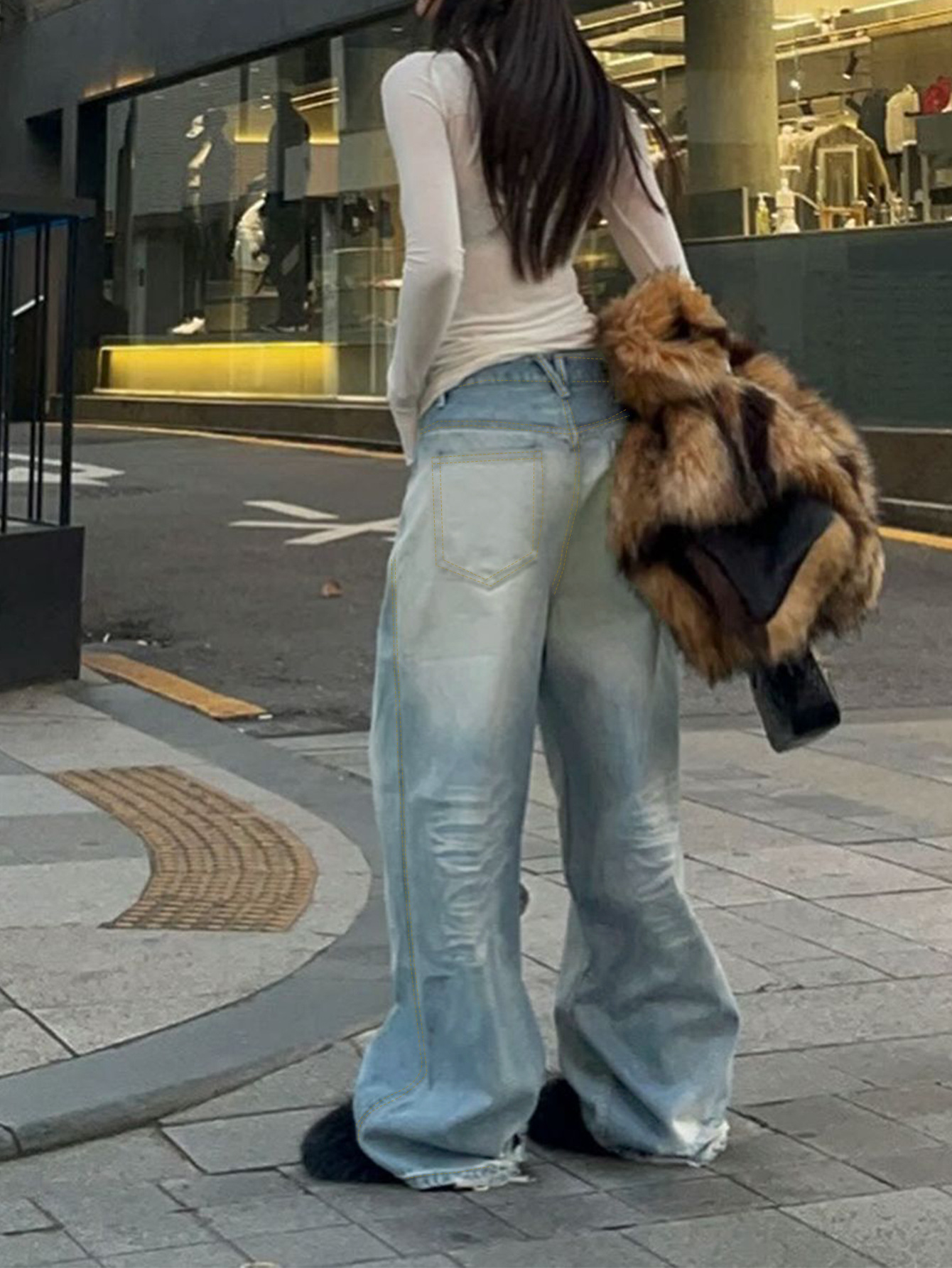 Light Blue Ripped Loose Wide Leg Straight Leg Jeans