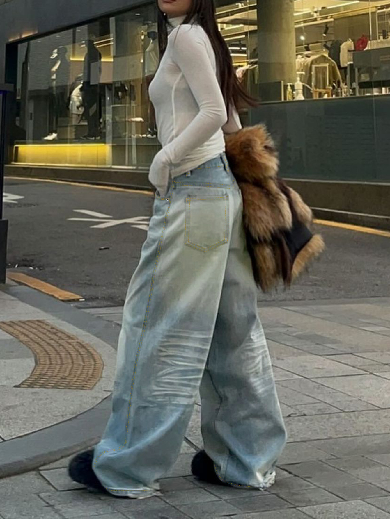 Light Blue Ripped Loose Wide Leg Straight Leg Jeans